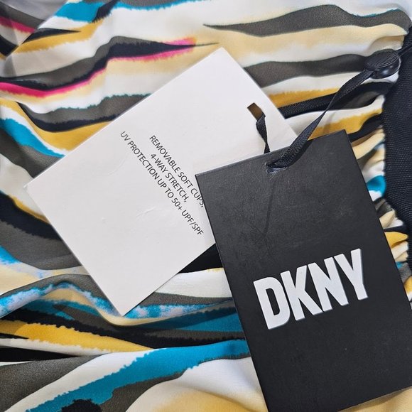 DKNY Mesh Side-Stripe Ruched One-Piece Swimsuit Size 8 - Picture 8 of 12